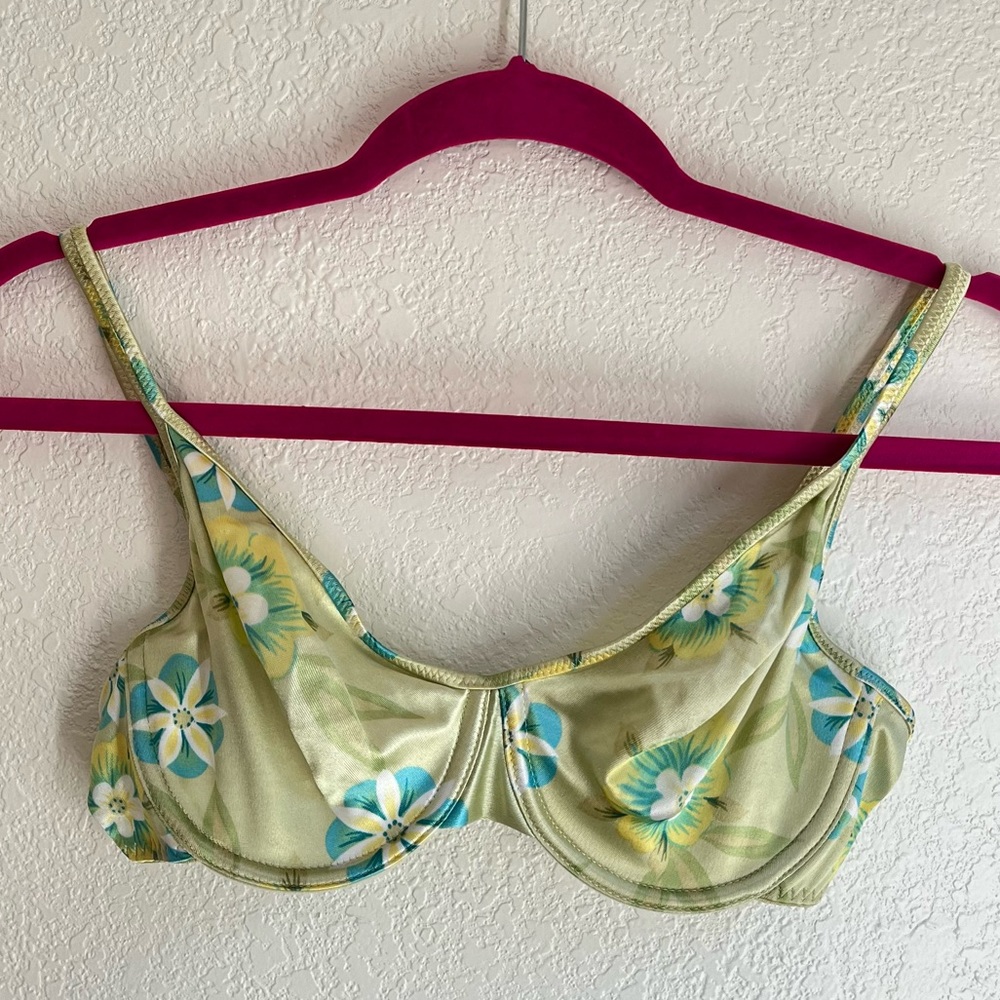 Tropical Green Flower Vintage Y2K Bra Lingerie Silk Soft